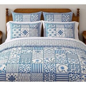 Pottery Barn Mark D. Sikes Pixie Patchwork Full / Queen Duvet Blue White NWT